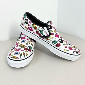 NWOT Vans Classic Slip On 8 Ball Eye Heart Cherry Dice Stars Unisex W/10 M/8.5